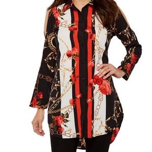 Bold elements, long sleeve shoulderout, shirtdress